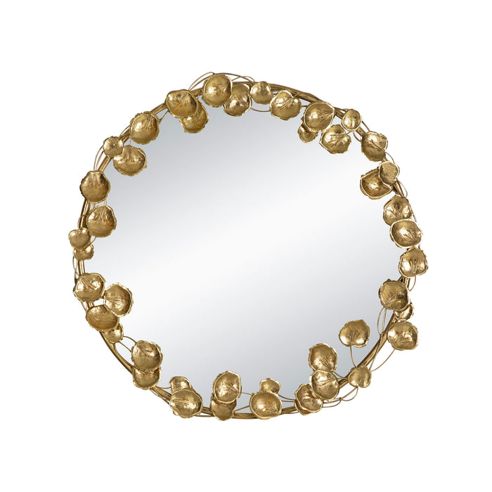 Round Metal Wall Mirror With en Leaf Accents, Modern Decor Mirror For Living Room Entryway Hallway - Gold