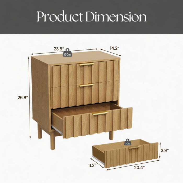 Fluted 3 Drawer Dresser Home Essentials