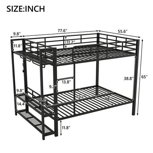 Bunk Bed With Storage Shelves, Clothes Hooks, LED Light Hearth and Haven