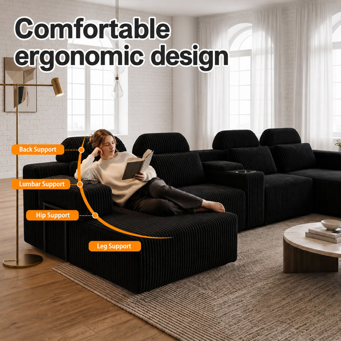 U-Shaped Sectional Sofa With Chaise Lounge And Cup Holders Home Essentials