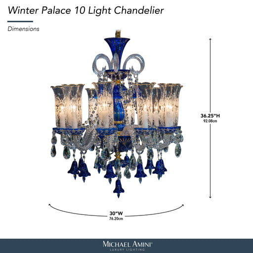 Michael Amini Lighting - Winter Palace 10-Light Traditional Crystal Chandelier - Royal Blue / Pearl Silver Michael Amini