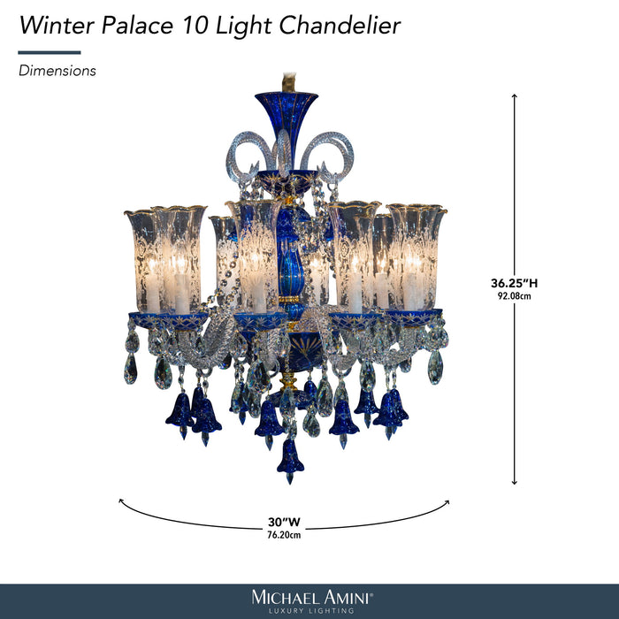 Michael Amini Lighting - Winter Palace 10-Light Traditional Crystal Chandelier - Royal Blue / Pearl Silver Michael Amini