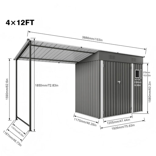 Lean To Shed With Open Sided Pergola, Outdoor Storage Shed & Attached Hardtop Gazebo Combo - Gray Daily Nest
