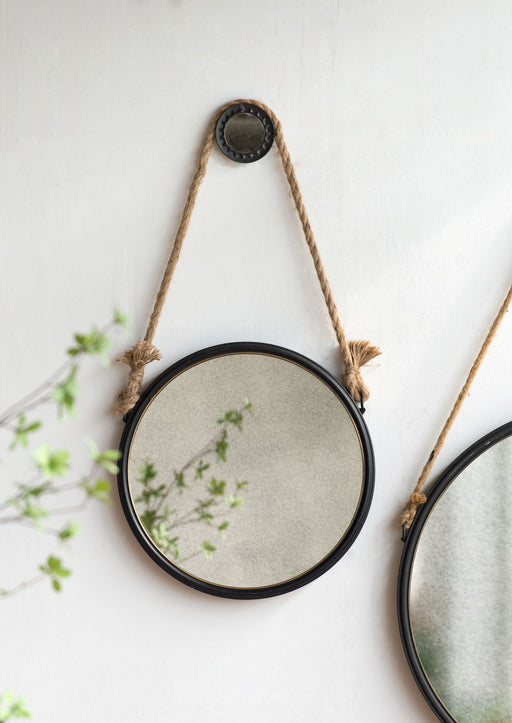 Handsome Cleveland Mirror With Rope Strap Contemporary Design Circle Mirror With Round Metal Frame For Wall Decor Daily Nest