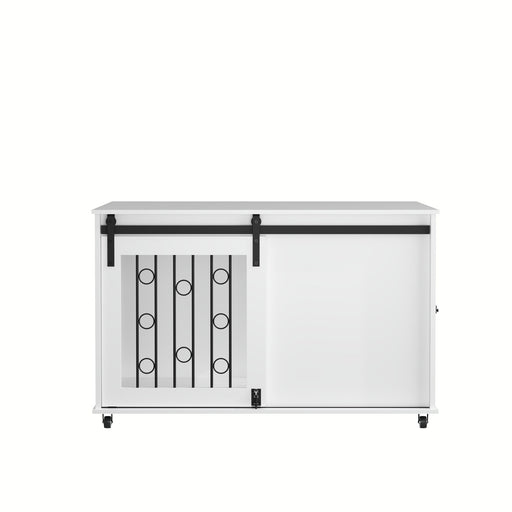 Dog Crate With Sliding Barn Door And Side Access, Lockable Wheels For Small To Medium Dogs - White Home Essentials