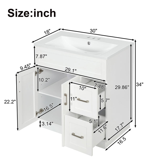 Bathroom Vanity With 2 Doors, 2 Drawers, Adjustable Shelf, Hidden Slides & Soft Close Hinges