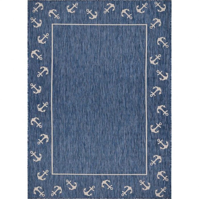 8' X 9' Nautical Anchor Indoor / Outdoor Area Rug - Blue / Natural