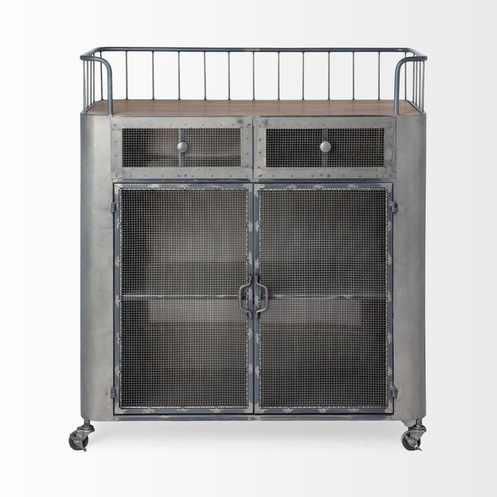 Rustic Metal Industrial Style Rolling Bar Cart - Gray