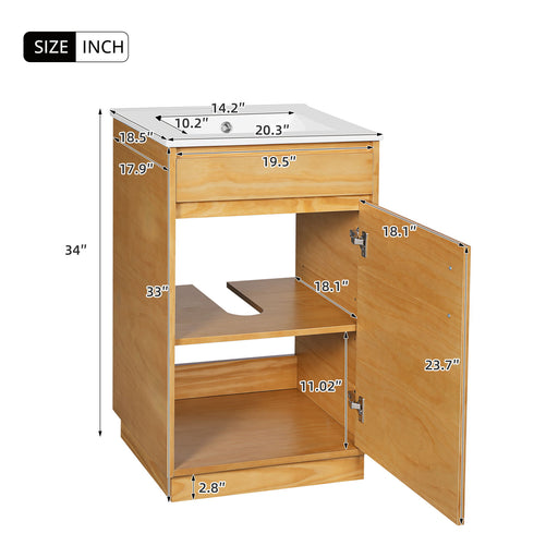 Bathroom Vanity With Sink, Freestanding Single Cabinet With Soft Closing Door And Adjustable Shelf - Natural Wood Hearth and Haven