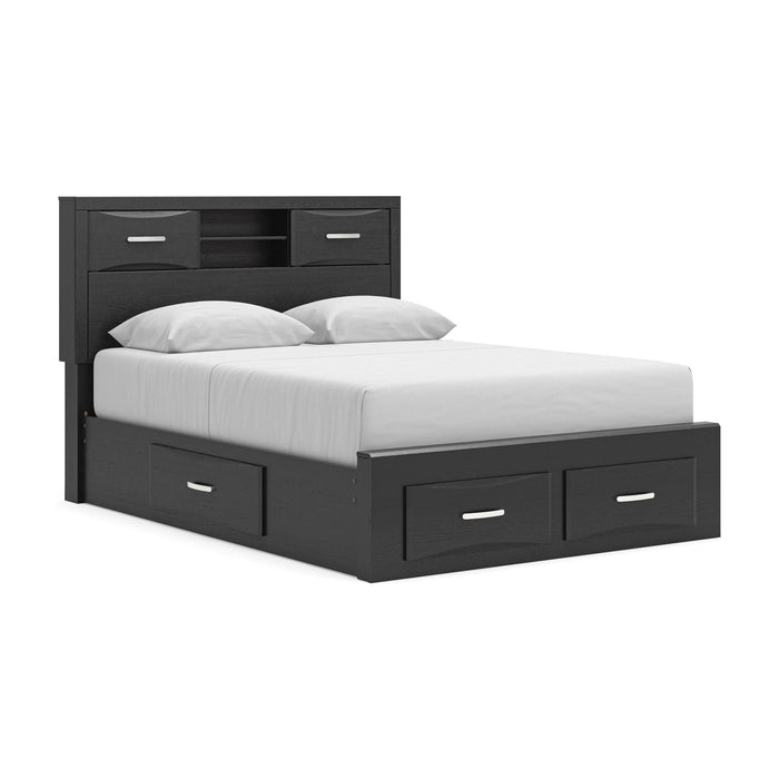 Stabotta - Queen Bookcase Bed With Storage Footboard And 2 Under Bed Storage Units - Black Signature Design by Ashley®