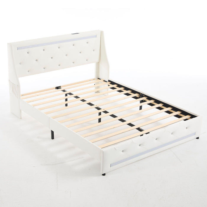 Wingback Upholstered Bed Frame With LED Lights, Charging Station Home Essentials