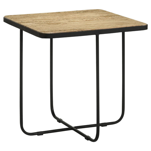 Travertine Accent Table Geometric Design - Brown Furniture Max