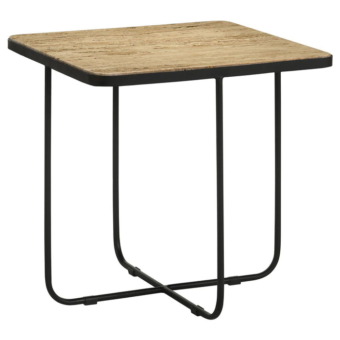 Travertine Accent Table Geometric Design - Brown Furniture Max