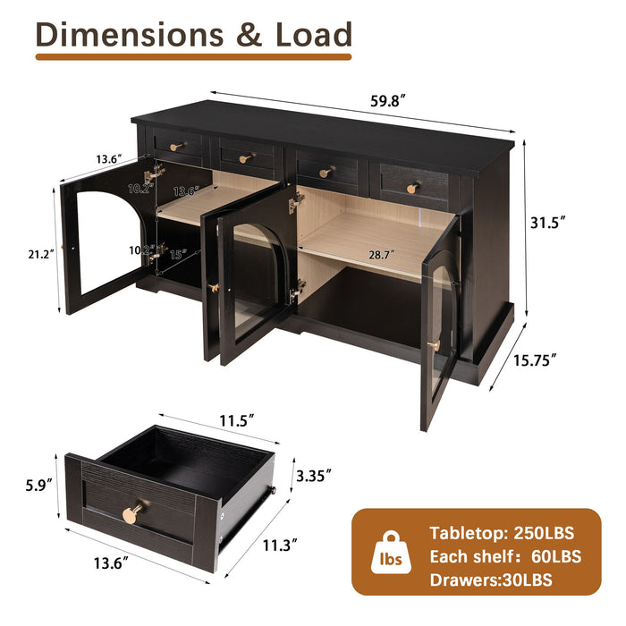 Sideboard Cabinet With 4 Drawers And 4 Arched Glass Doors Home Essentials