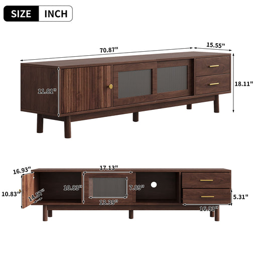 TV Stand With Sliding Doors And 2 Drawers For Living Room - Dark Brown Hearth and Haven