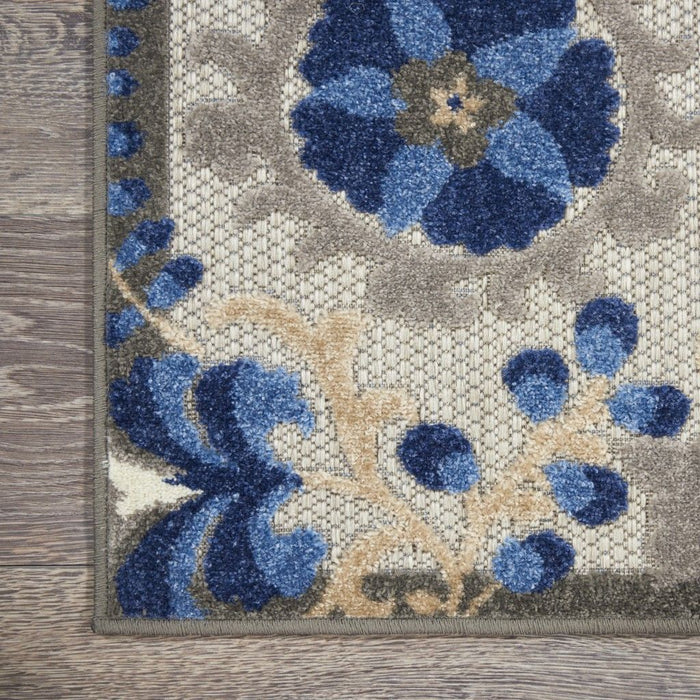 2' X 10' Floral Outdoor & Indoor Area Rug - Blue / Gray