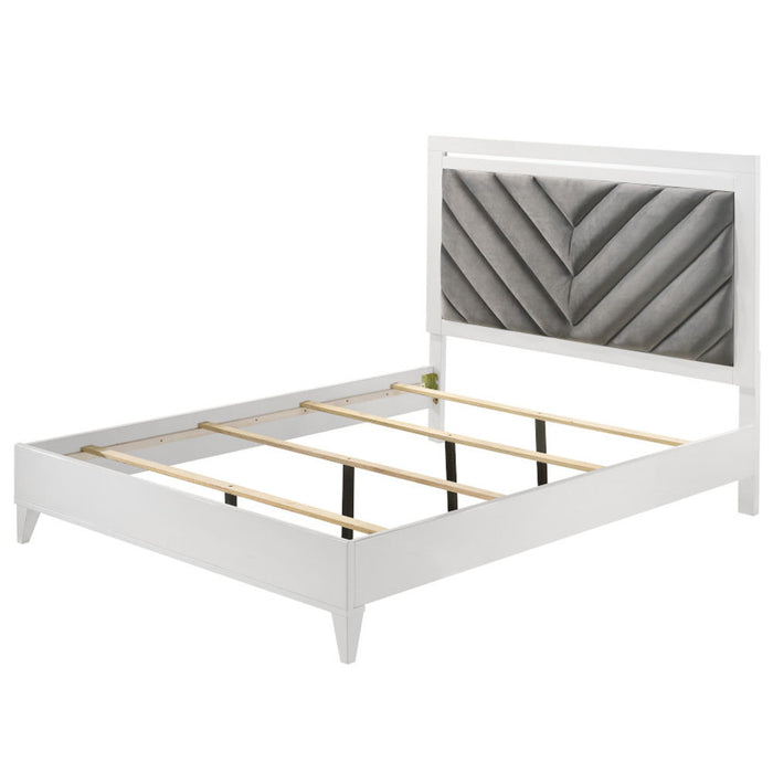 Chelsie - Queen Bed - Gray Fabric & White ACME