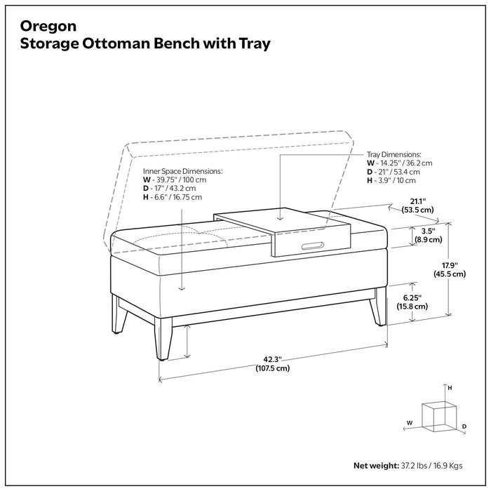Oregon - Contemporary Storage Ottoman Bench With Tray Simpli-Home