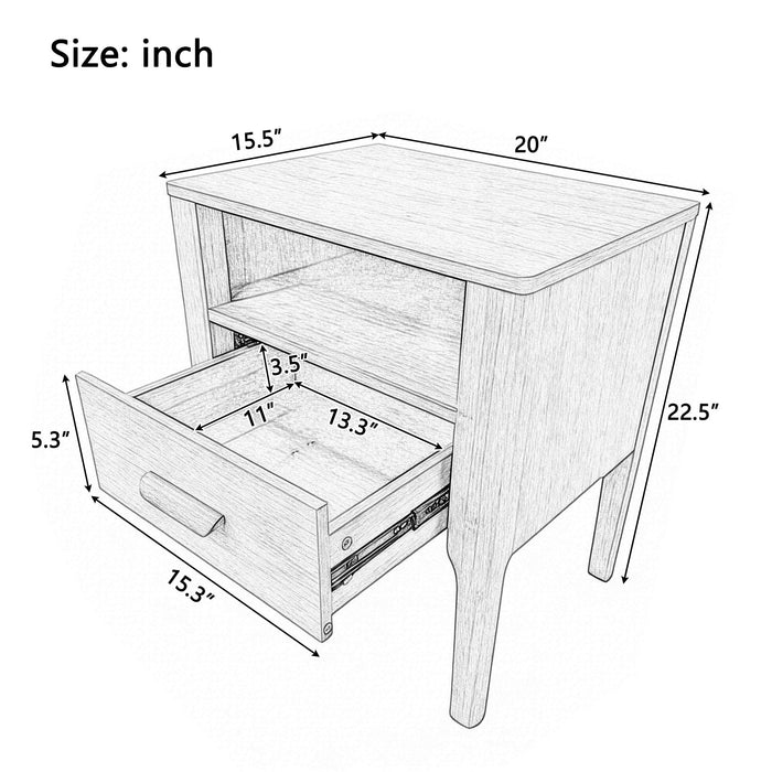 Modern Nightstand With Drawer And Open Shelf Hearth and Haven