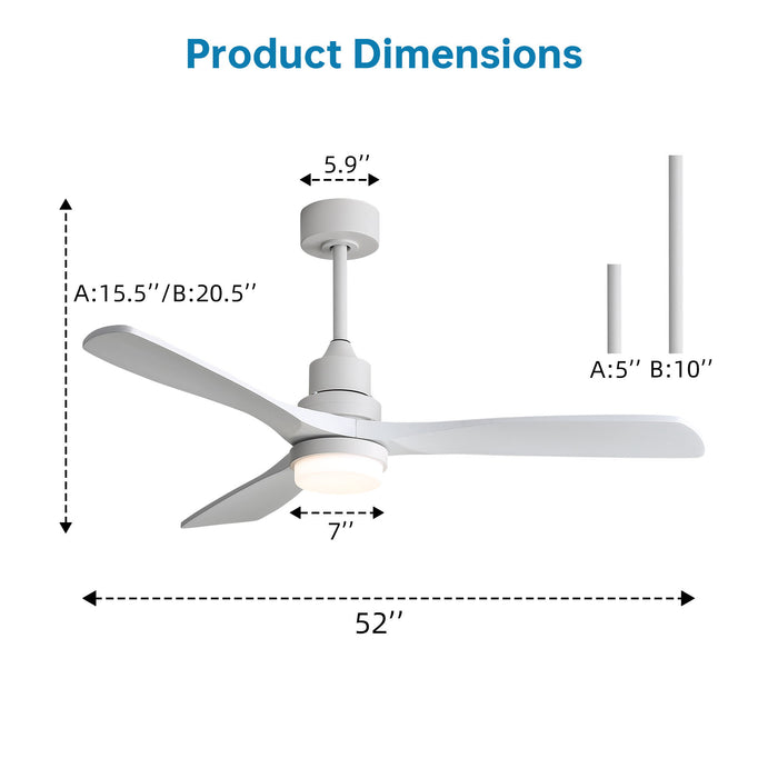 52" Blade Ceiling Fan With Remote Controlled LED Light And Quiet DC Motor - White Daily Nest