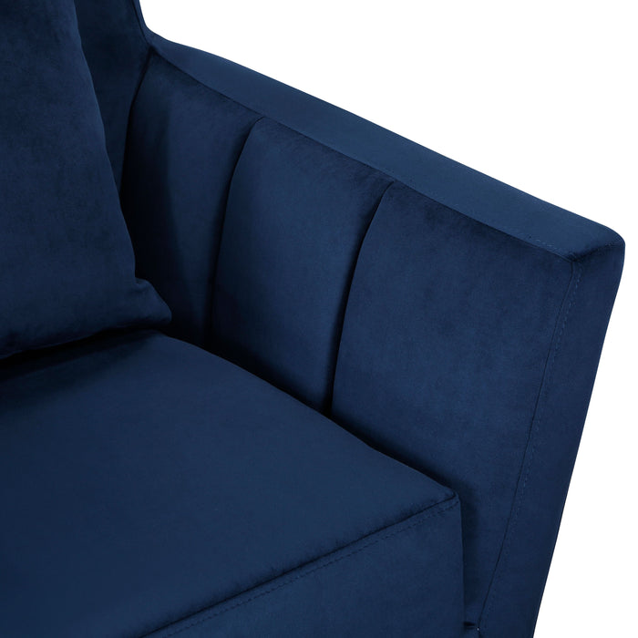 Stylish Home Accent Chair Blue Velvet Upholstery Matching Pillow Solid Wood Furniture Living Room 1 Piece