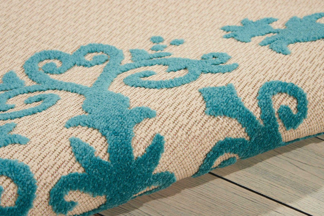 5' X 8' Indoor / Outdoor Area Rug - Aqua Damask