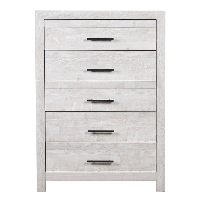 Modern Style 5 Drawer Chest In Natural Rustic Wood With Clean Lines And Spacious Storage Matrix Furniture Group