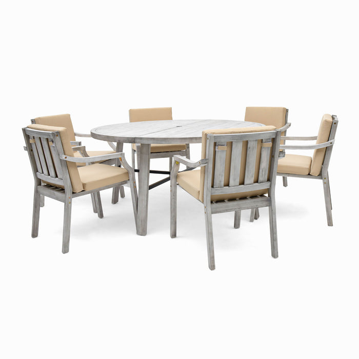 Outdoor Dinning Set 6 Person Outdoor Wooden Dinning Set With An Umbrella Hole And Removable Cushions For Patio, Backyard, Garden, Antique Gray