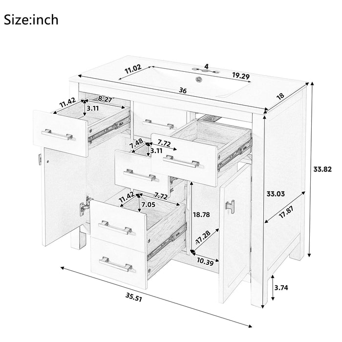 Bathroom Vanity With Sink, Cabinet With 4 Drawers & 2 Soft Close Doors, Rectangular Storage Unit For Bathroom Hearth and Haven