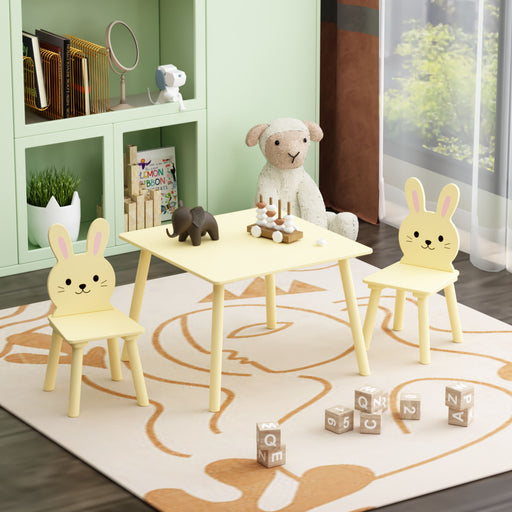 Table And Chair Set With 2 Bunny Chairs, Children's Activity Table For Toddlers, Cute Animal Design - Yellow Home Essentials