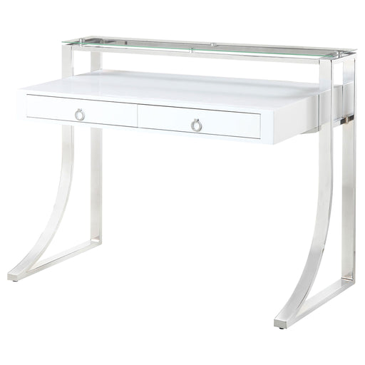 Serrano - 2 Drawer Writing Desk With Polished And Tempered Glass Hutch - Glossy White Furniture Max