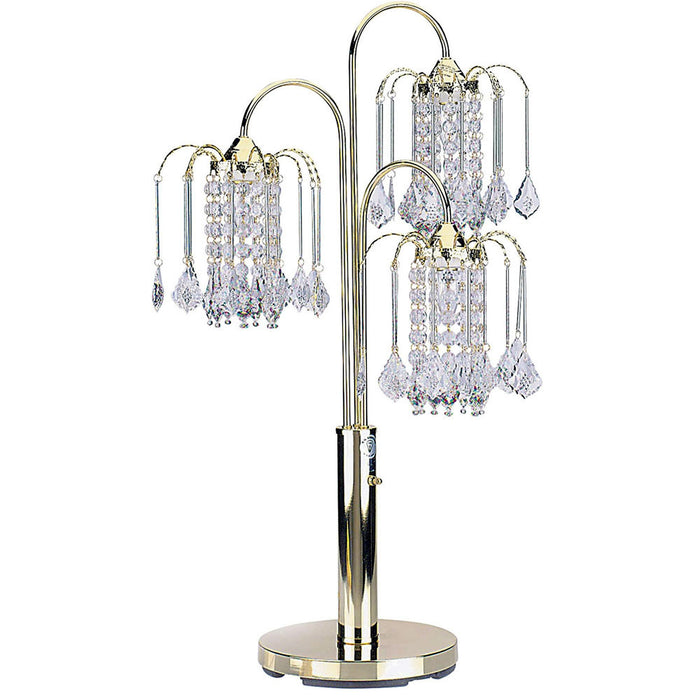 Faux Crystal Three Light Chandelier Table Lamp - Gold