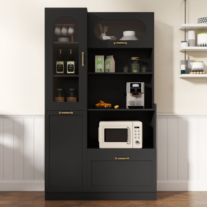 Tall Freestanding Kitchen Pantry Cabinet With Arched Glass Door Hearth and Haven
