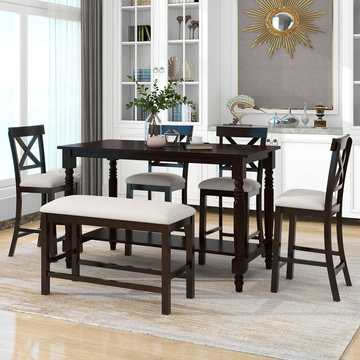 Counter Height Dining Set With Shelf, 4 Chairs And Bench Hearth and Haven