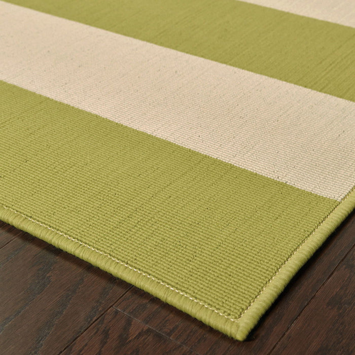 5' X 8' Geometric Stain Resistant Outdoor / Indoor Area Rug - Green / Ivory