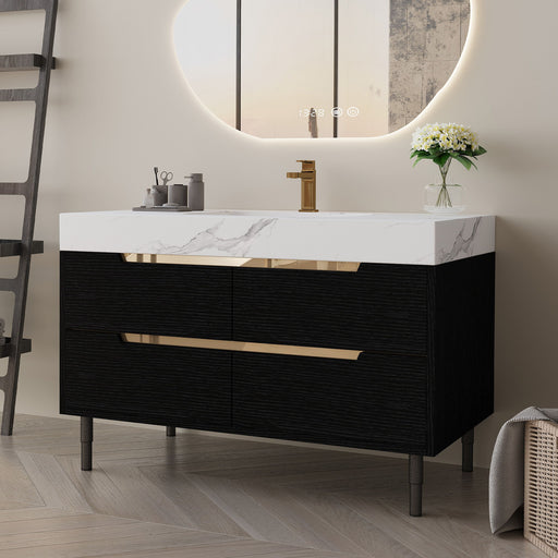 Bathroom Vanity With Undermount Sink, 4 Drawers Storage, Free Standing / Wall Mounted - Black / White Home Essentials