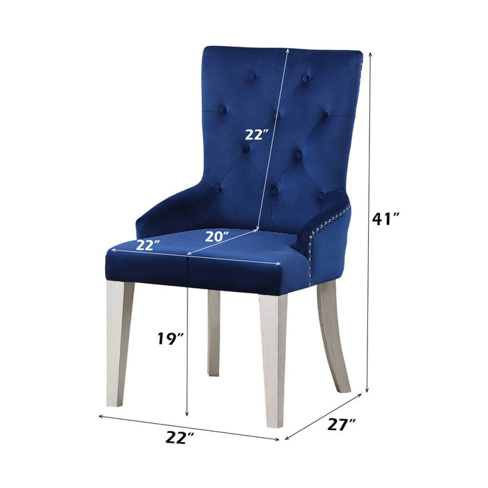 Varian - Side Chair - Blue Fabric & Antique Platinum ACME