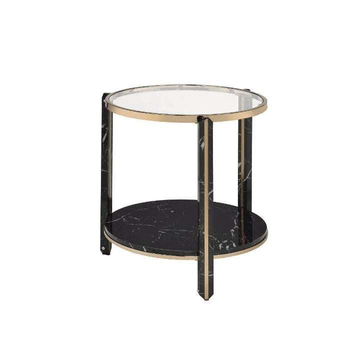 Thistle - End Table - Clear Glass, Faux Black Marble Top & Champagne ACME