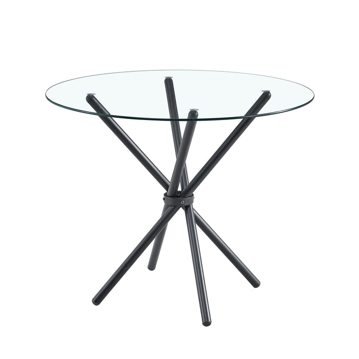 Modern Circular Transparent Tempered Glass Round Table With Metal Legs 36.6" Diameter - Silver / Transparent