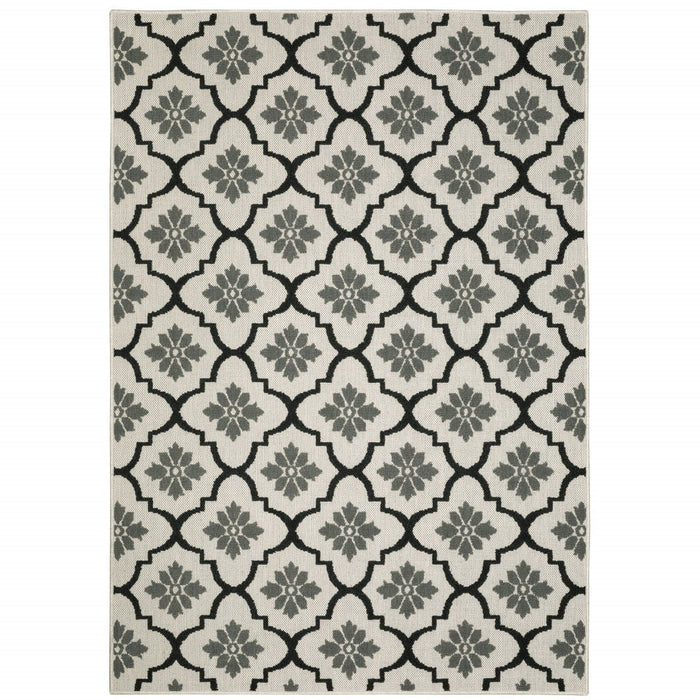 8' X 10' Geometric Stain Resistant Outdoor / Indoor Area Rug - Beige / Black