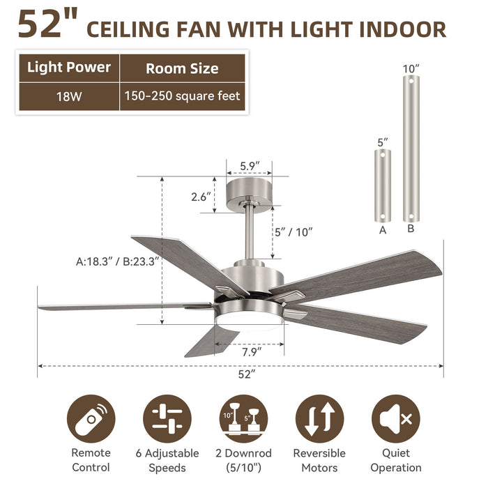 Reversible DC Motor Ceiling Fan With Dimmable LED Light For Living Room Daily Nest