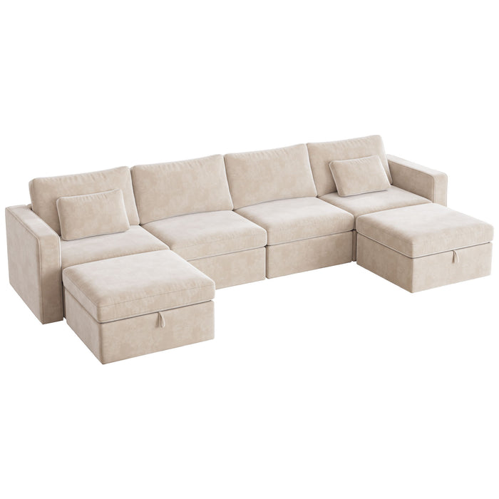 Modern Velvet Modular Sectional Sofa, Convertible Sofa Set With Pillows, Oversized Sectional Couches With Storage Ottomans For Living Room, Loft, Apartment, Office