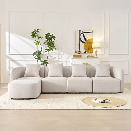 L-Shaped Modular Sectional Sofa With Ottoman, Living Room Furniture Set - Beige Home Essentials