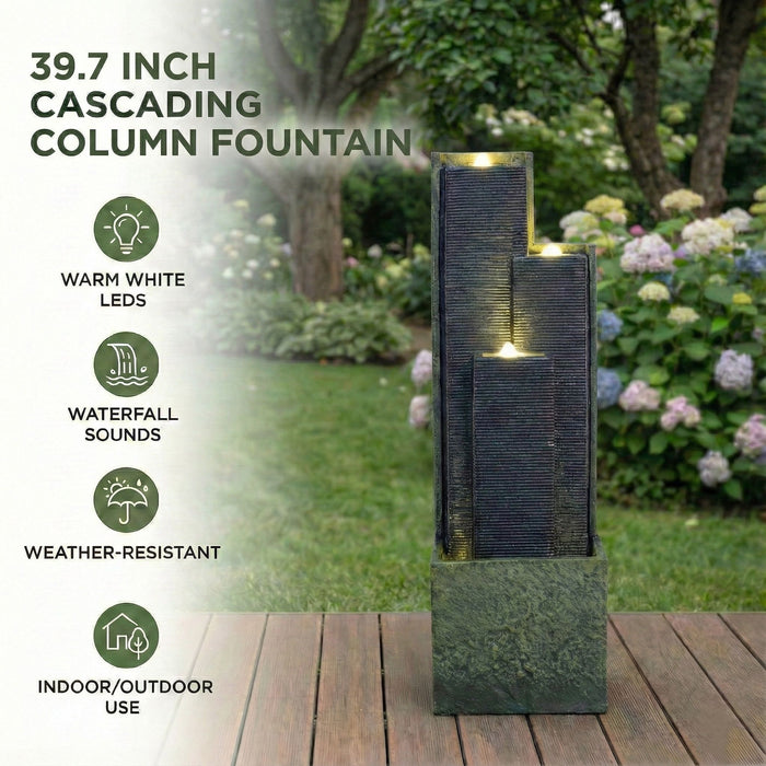 3 Tier Waterfall Fountain With LED Lights - Gray Daily Nest