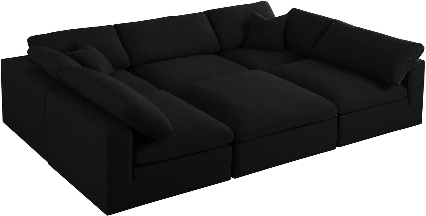 Serene - Linen Textured Fabric Deluxe Comfort Modular Sectional 6 Piece - Black