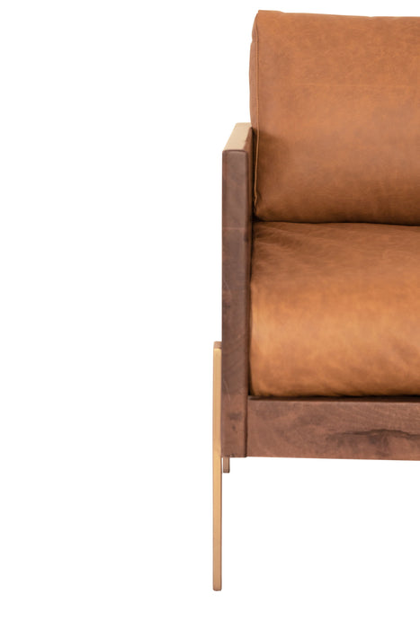 Top Grain Leather And Gold Arm Chair 31" - Carmel Brown