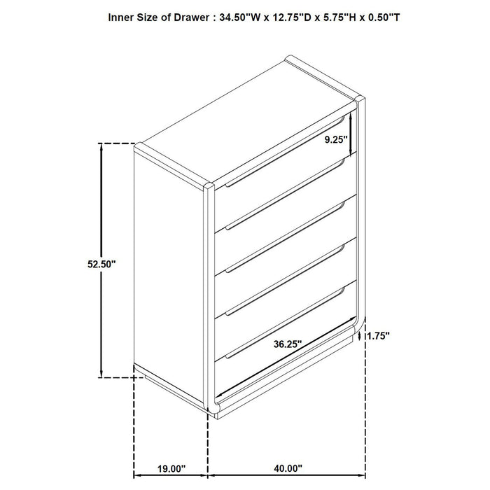 Bangor - 5 Drawer Bedroom Chest - Black Furniture Max