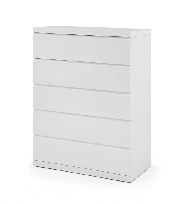 Gloss Stainless Steel 5 Drawer Chest - White