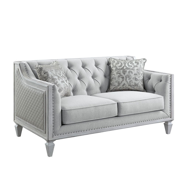Katia - Loveseat With 2 Pillows - Light Gray Linen & Weathered White ACME