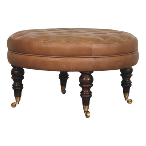 Buffalo - Round Ottoman With Castor Legs - Brown Artisan Furniture